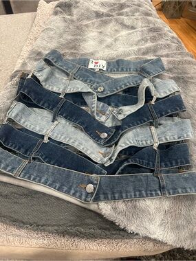 Multi-Tone Blue Denim Mini Skirt